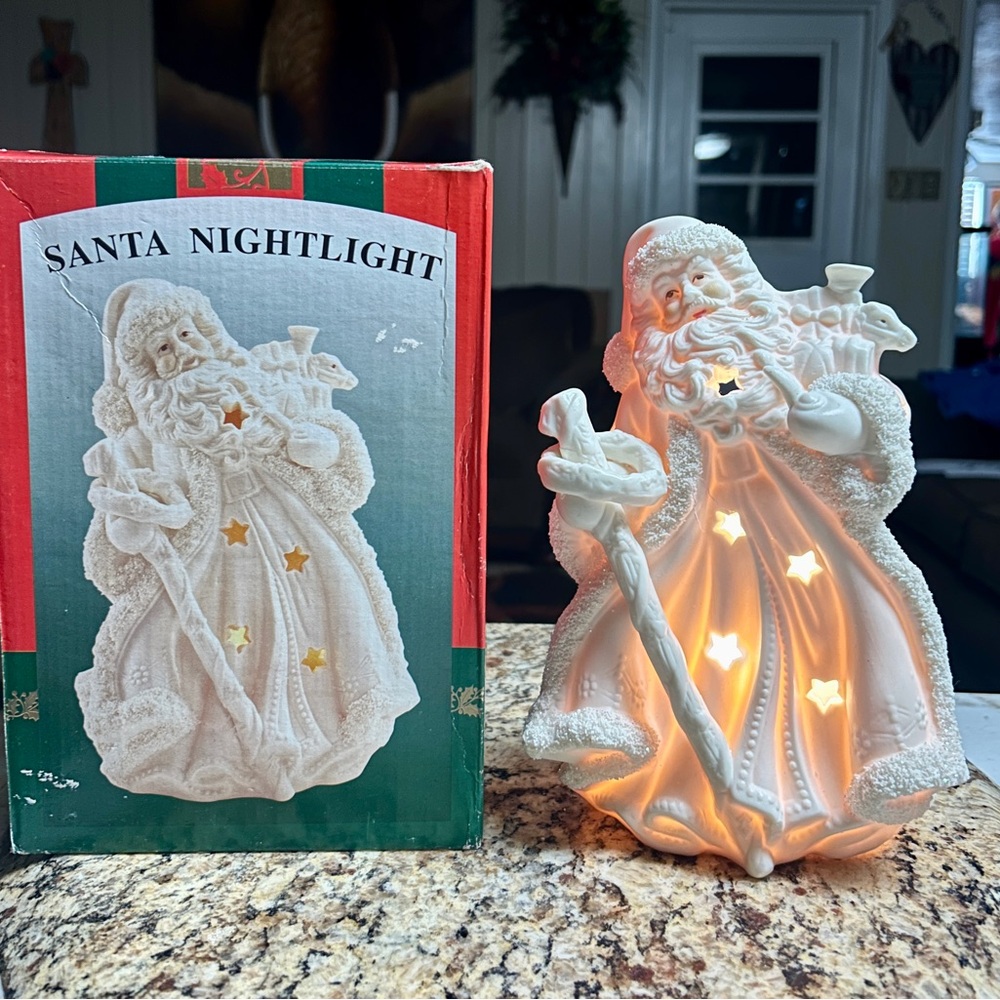 Christmas Collection • Santa Nightlight • 1999 • White • Ceramic • New W/ Box